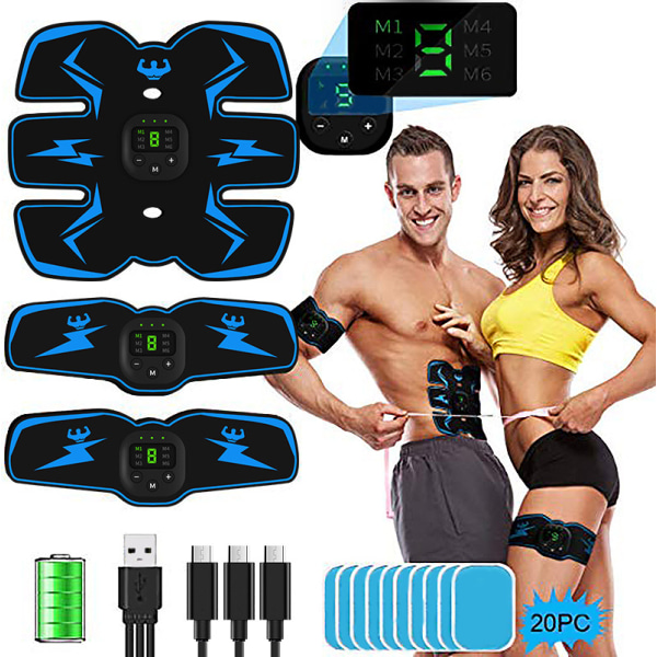 Abs Stimulator Magmuskelstimulator, USB Toning Bälte Blue