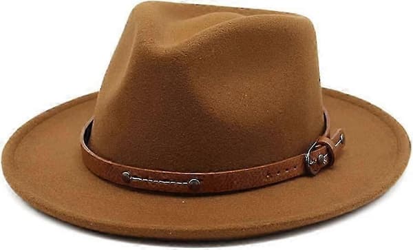 Filt Fedora Hat Bred Skygge Floppy Panama Hat Efterår Vinter Jazz Hat Khaki