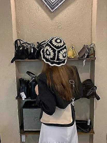 Stickad hatt, retro ihålig blomma handstickad basinhatt, yllehatt