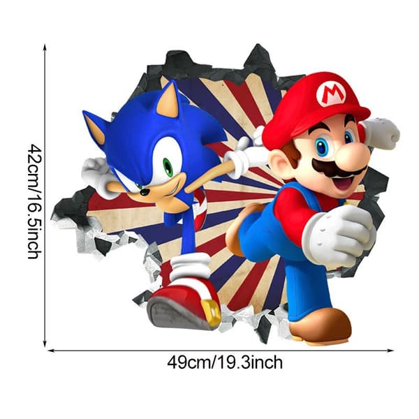 Mario 3D veggklistremerke, tapet, PVC, dekorasjon, 49*42cm