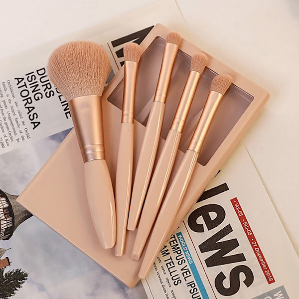 5 stk./sæt Makeupbørste med makeupspejl Ansigts skønhedsværktøjer Beige