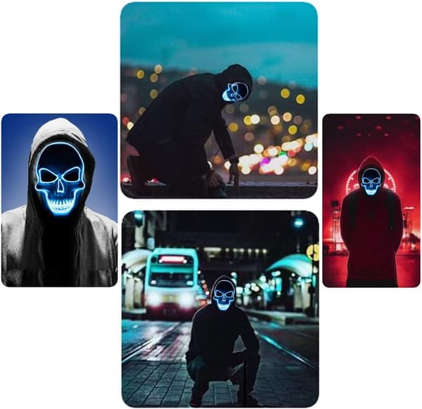 Halloween-maske LED, dødninghode-maske, ufarlig LED-maske med 3 blink