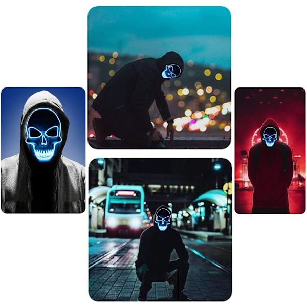 Halloween-naamio LED, pääkallonaamio, vaaraton LED-naamio 3 salamalla