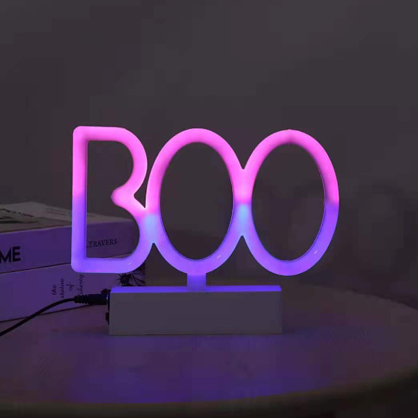 Halloween LED neonskiltlys, halloweenlampe med batteri BOO