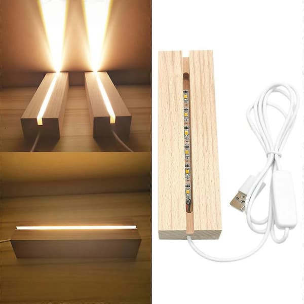 Bøk Tre Lysbaser USB-drevet LED Nattlys Bordlampe Baseholder