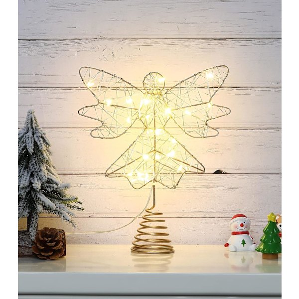 Julestjerne (gull) engelformet med lampe og spiralmetallbase