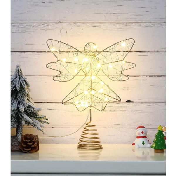 Julstjärna (guld) ängelformad med lampa och spiralmetallbas