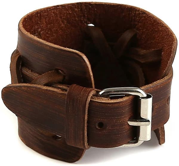Bredt Ægte Læder Casual Herre Brun Manchet Armring