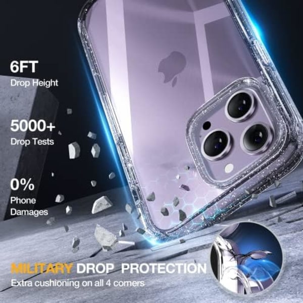 Miracase Glass Series Designad för iPhone 14 Pro Max Case 6,7 tum, [2023 Upgrade] Bumper Case med inbyggd 9H härdat glas Scr Clear Glitter