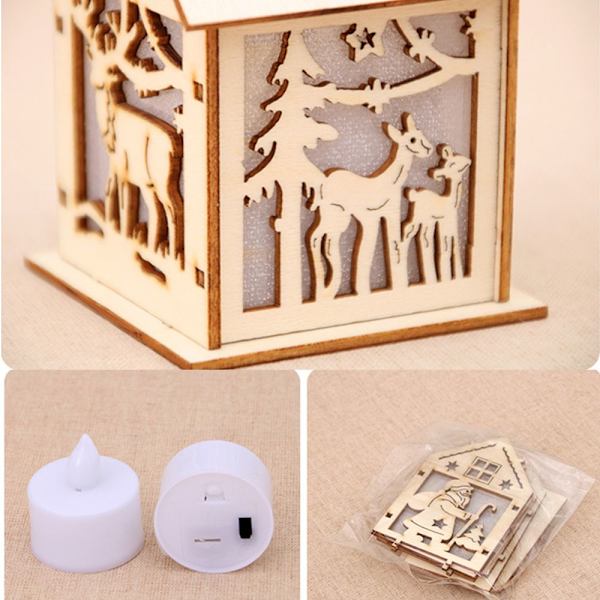 LED Ljus Lampa Jul Trä Hus Träd Hängande A-7X7X9CM