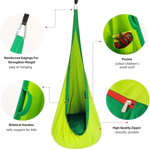 Barn pod swing hängande stol i bomull för inomhus och utomhus green