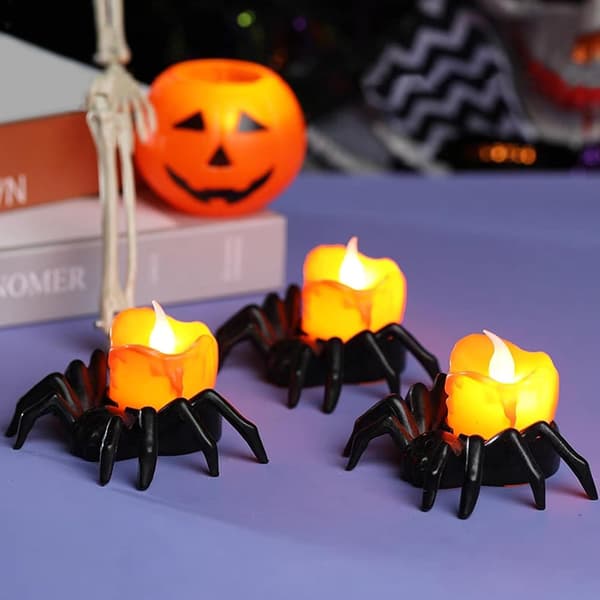 Halloween lys fyrfadslys med edderkoppemotiv
