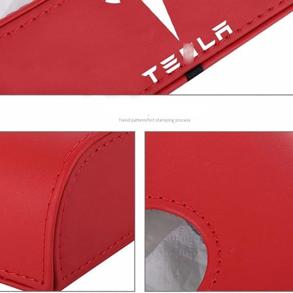 #Rød Bil Læder Vævsæske Servietæske til Tesla Model 3 2021 Model#