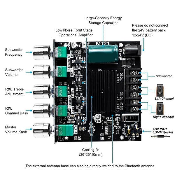 Ljudförstärkarkort Bluetooth 50Wx2&100W 2.1 Kanal med Diskant- & Baskontroll DIY Högtalare Hemmabio