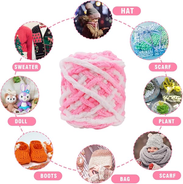 #(Rosa Hvit) 4 Pakker 100g Akryl Strikkegarn for Hekling, Strikking#