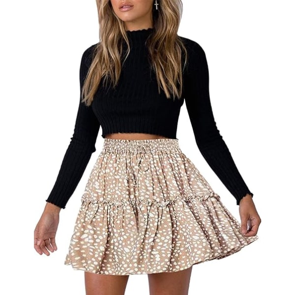 Print for kvinner med høyt liv volang Boho-miniskjørt (khaki, M)