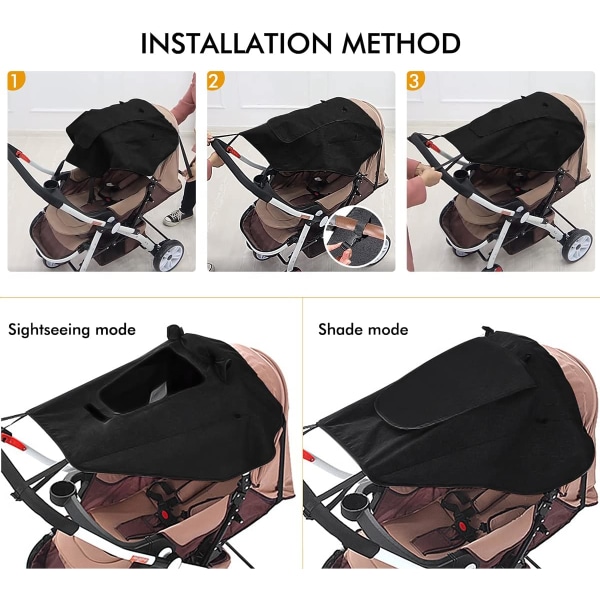 UV 50+ Protected Stroller Shade Segel: Universal dammtät, vindpr