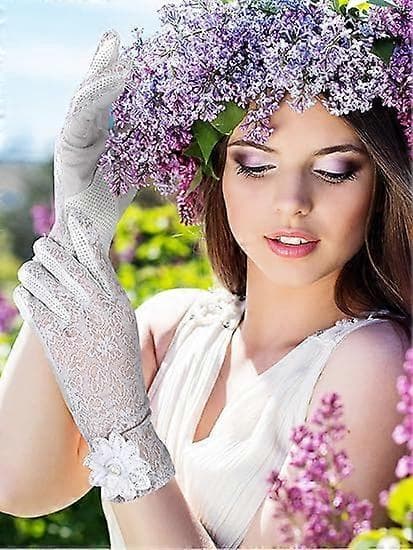 Spetshandskar med blommor för dam, eleganta korta spetshandskar, sommarhandskar