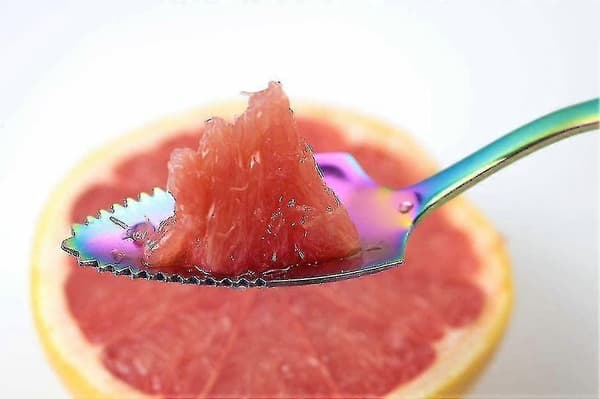 Grapefrugtskeer i rustfrit stål til citrusfrugter, regnbue magisk spejlfinish takkede grapefrugtskeer