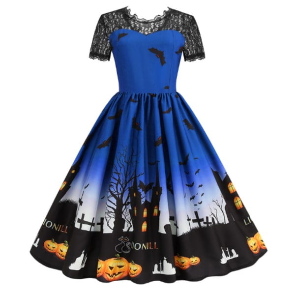 Naisten pyöreäkauluksinen rento Halloween-mekko blue L