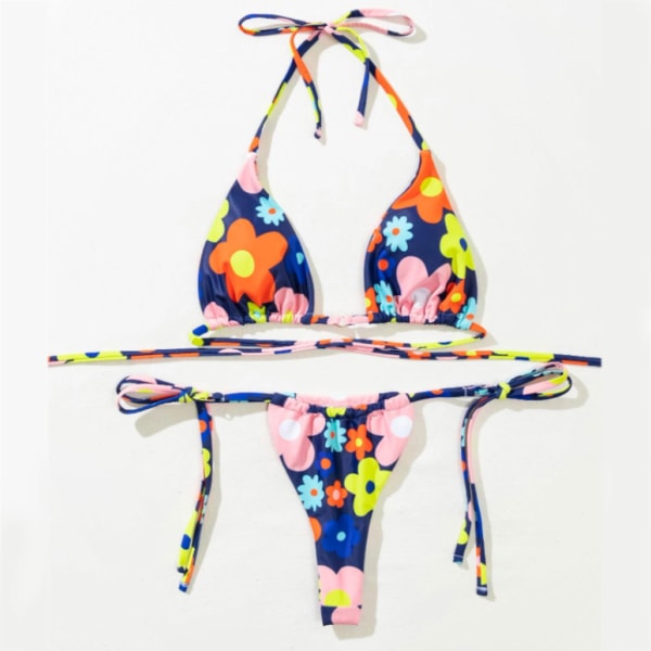 Todelt kvindelig printet blød taske Bikini knyttet Kvinder Sexet badedragt Strandtøj Farverig Populær Lilla badetøj Spend white M