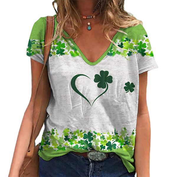 St. Patrick's Day Kvinder V-hals T-shirt Bluse Casual Løs Top A M