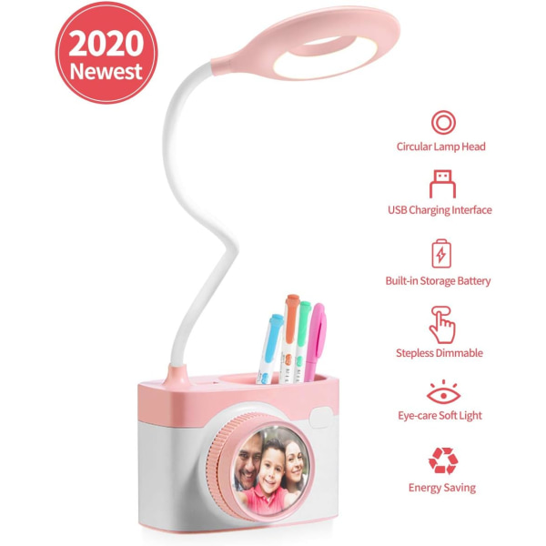 Skrivbordslampa för barn, ögonvänlig läslampa med pennhållare, USB -uppladdningsbar bordslampa, dimbar sänglampa med peksensor NO:1