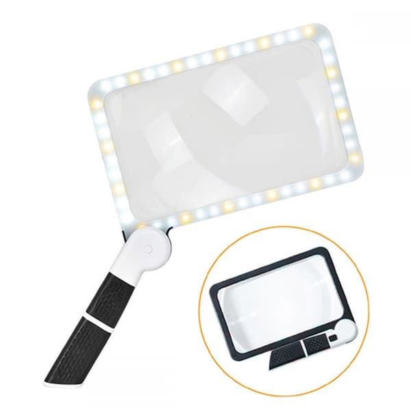 #Firkantet håndholdt forstørrelsesglass, sammenleggbart bærbart LED tofarget lys#