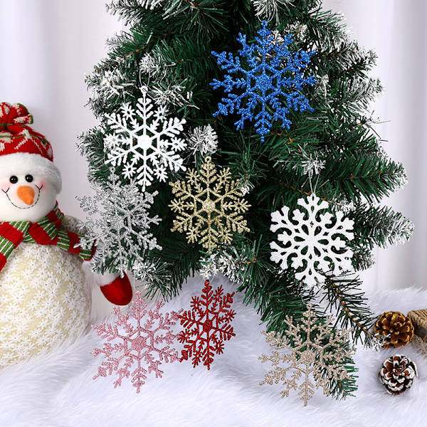 12:a julsnöflinga prydnader glittrande glitter snödekor