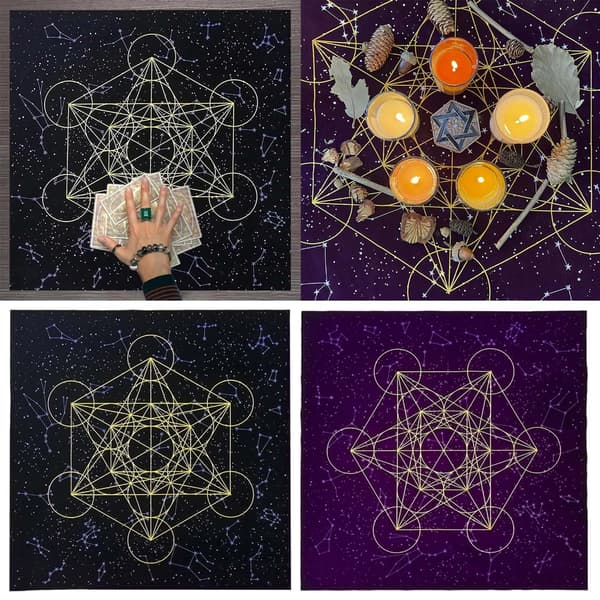 Metatrone's Cub Crystal Grid Altare Tarotduk Duk Sammet Astrologi Tarot Spådomskort Bordsduk Gobeläng 75*75cm