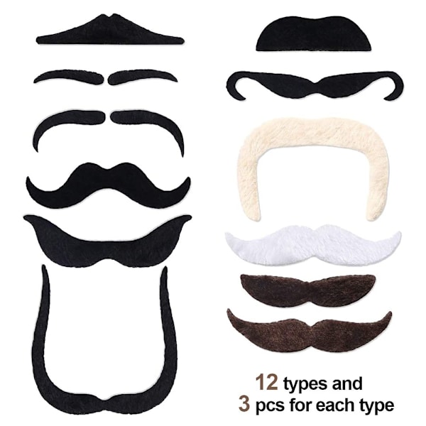 36-delar självhäftande mustasch klibbiga skägg som en perfekt 36pcs