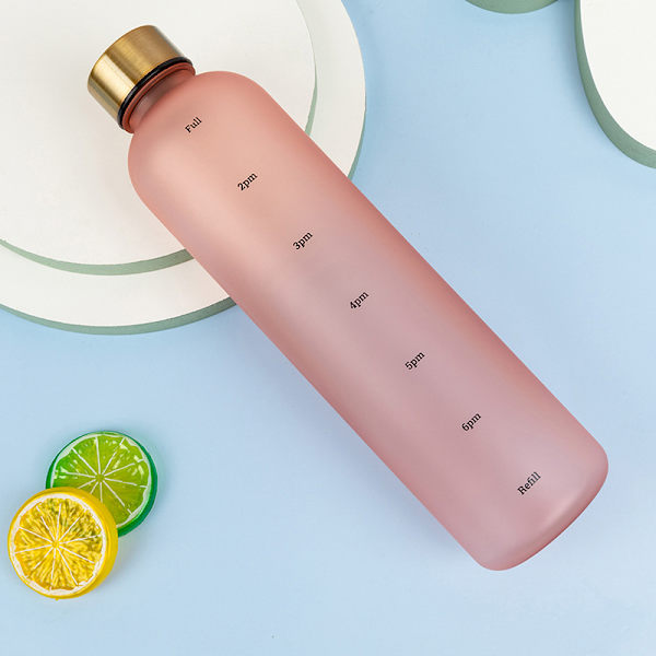1L vattenflaska med tidsmarkör 32 OZ Fitness Sports Outdoor Pink
