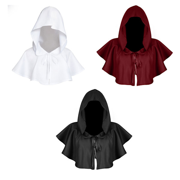Halloween Huva Cape Sjal Polyester Medeltida Cowl Hat Foto Prop Black