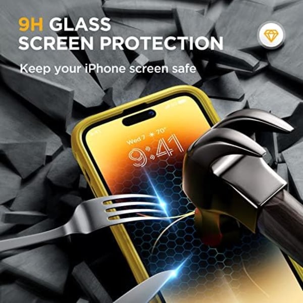 Miracase Glass Series Designad för iPhone 14 Pro Max Case 6,7 tum, [2023 Upgrade] Bumper Case med inbyggd 9H härdat glas Scr Lemon Yellow