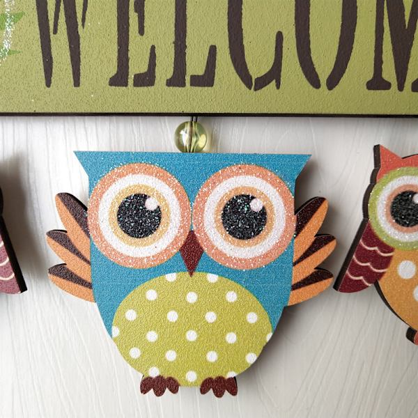 Owl Welcome Hängande träskylt ytterdörrdekor (grön) Green
