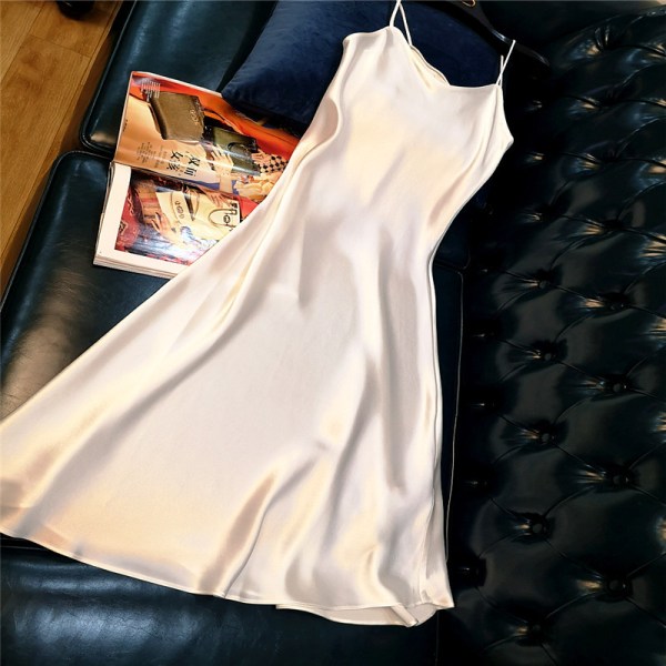 Slipkjole med fransk satin V-udskæring ensfarvet mode løs White 4XL