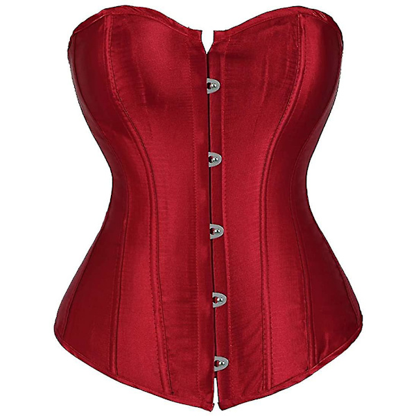 Dam Bustier Korsett Top Underkläder Set Black Satin Waist Cincher Wine red 5x  large