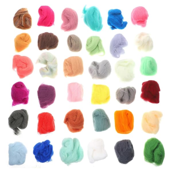 36 farger ullrovingfiber og ullgarnroving for nålefilting og hånd-DIY