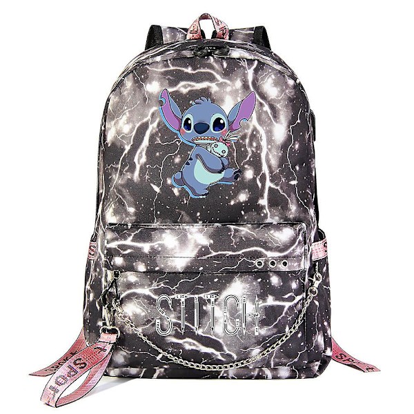 Stitch Kawaii Pojkar Flickor Barn Skolboksväskor Dam USB Chain Ryggsäck Canvas Män Laptop Väska Pack Packsäck Bokväska 1