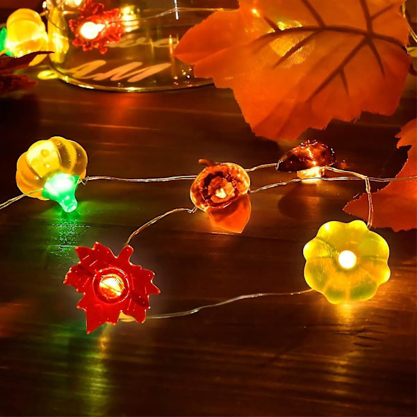 Syksyn koristevalot - 3 metriä 30 LED 3D kurpitsa-, vaahtera- ja tammenterho-valot kiitospäivään, Halloweeniin, jouluun, syntymäpäiviin ja kodin sisustukseen