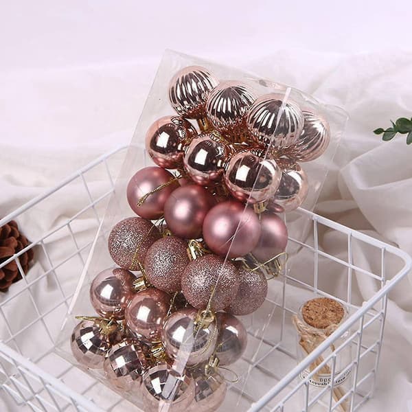 36 stk 4cm Plast Julekule Pearly Matte Lysformet, roségull Hy