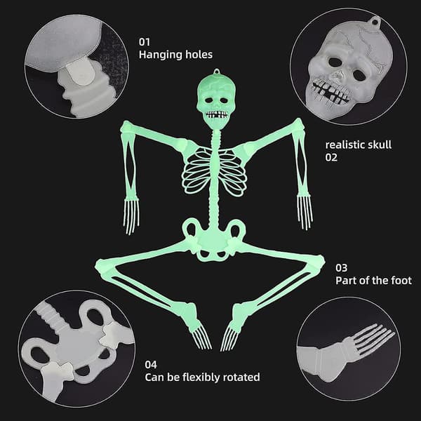 Halloween Lysende Skelet, 2 dele 90cm Halloween Lysende Skelet rekvisitter