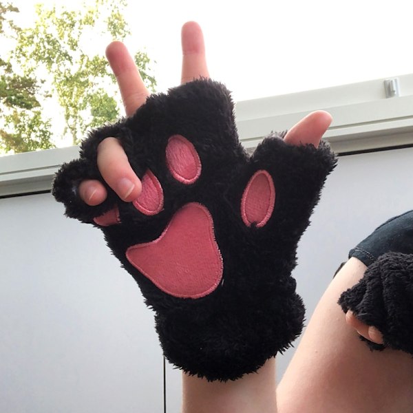 Nya Vinterhandskar Kvinnor Björn Plysch Katt Tafs Klo Handskar Söt kattunge Fingerless vantar Jul Halloween för flickor Presenthandskar Camel
