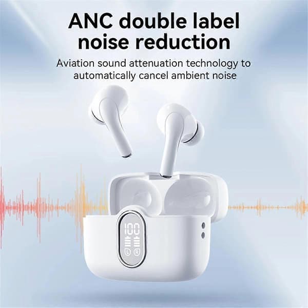 Trådløst headset Bluetooth-øretelefoner BT5.3 LED-display IPX4 vandtæt berøringskontrol til telefon bærbar computer hvid