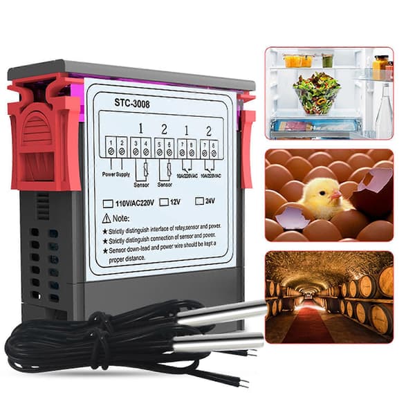 Digital Display Temperaturkontroller Mikrocomputer Intelligent Dobbel Kontroll Elektronisk Justerbar Bryter 24V