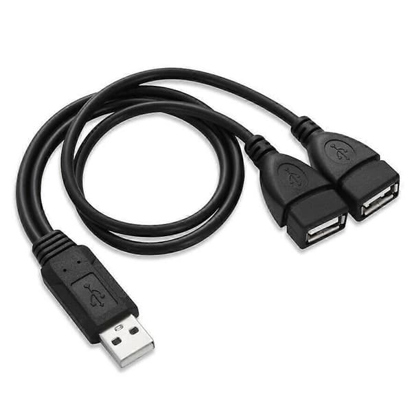2 stk USB 2.0 A hann til 2 hunn Y-splitter strømkabeladapter forlengelseskabler