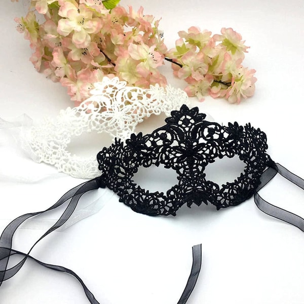 Maskerade svart blondemaske halvt ansikt Sexy hvit øyemaske Halloween kostymefest