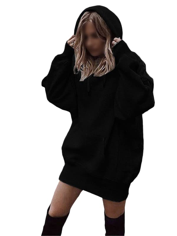 Dame løs genser T-skjorte med hettegenser for dame black,5XL