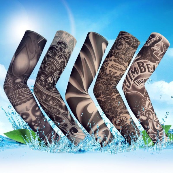 Väärennetyt väliaikaiset tatuointihihat Aikuiset Naiset Miehet Slip on Elastiset käsivarren sukat Unisex Party Halloween Tatuointi Biker Aurinkosuoja 1 Pari-GKK013