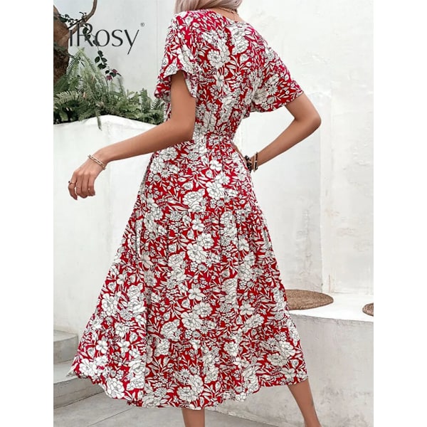 Sommarklänning Kvinnor 2023 ode Blommönster Print Lång Viskos Klänning Casual Hemma Fest Kontorsklänningar redfloral M